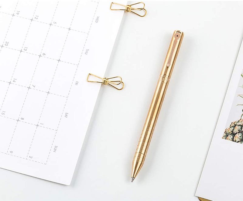 EKLOEN Twist Retractable Refill Solid Brass Pen, EDC Pocket Signature Pen with Clip - Image 4